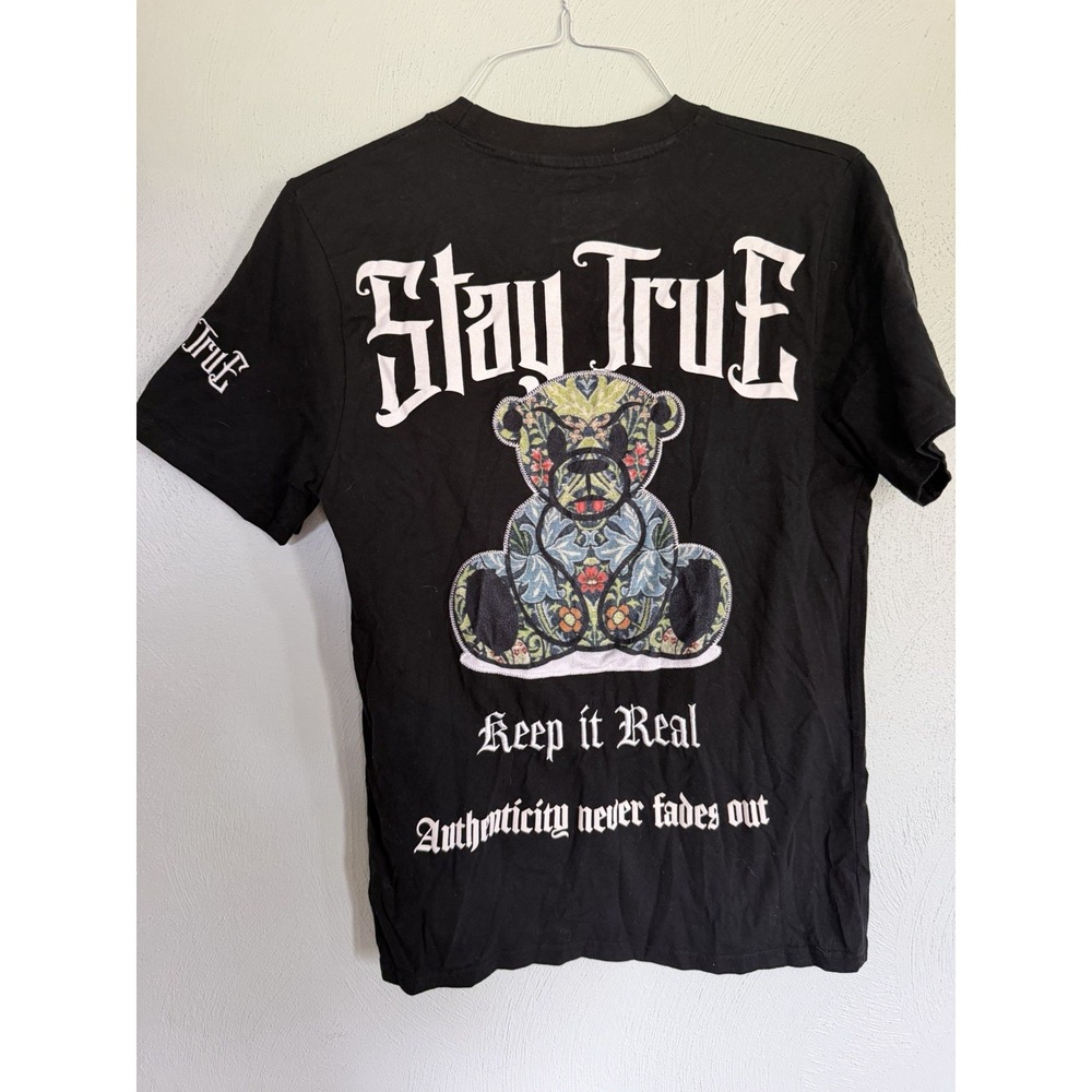 CR-24 Chrome Edge Black Graphic T-Shirt Stay True Floral Teddy Bear Men L